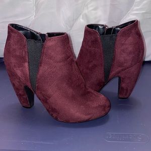 Maroon Faux Suede Booties